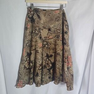 RQT Floral Print Midi Skirt Women's Size 12 A-Line Side Zip Skirt